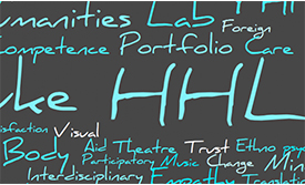 Word cloud with words related to Duke Health Humanities Lab